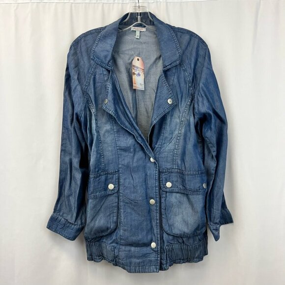 New Caro Womens New Denim Style Jean Jacket Blue Snap Pockets Collar S - Picture 1 of 11